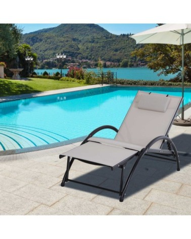 Bain de soleil design inclinable repose-pied réglable beige