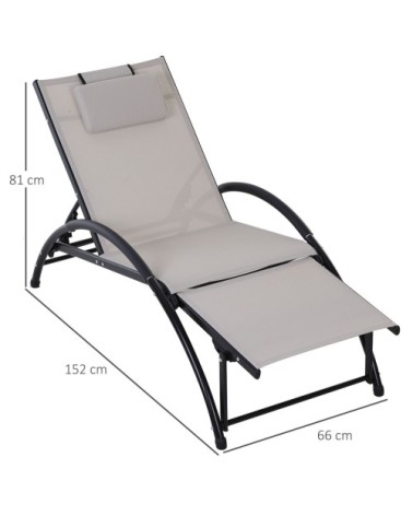 Bain de soleil design inclinable repose-pied réglable beige