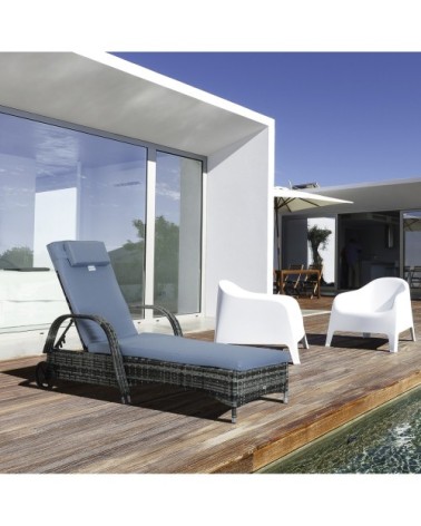 Bain de soleil inclinaison réglable matelas accoudoirs résine gris