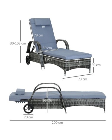 Bain de soleil inclinaison réglable matelas accoudoirs résine gris
