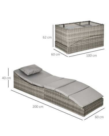 Bain de soleil pliable inclinaison réglable matelas gris