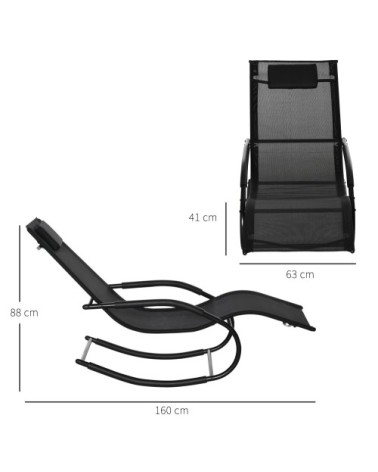 Chaise longue à bascule design métal époxy textilène noir