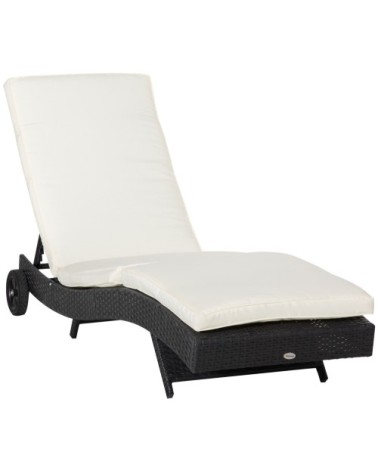 Bain de soleil dossier inclinable matelas inclus résine tressée noir