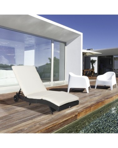Bain de soleil dossier inclinable matelas inclus résine tressée noir