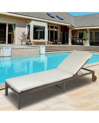 Bain de soleil dossier inclinable matelas inclus métal résine marron