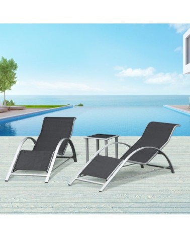 Lot de 2 bains de soleil design contemporain avec table basse gris