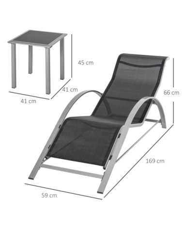 Lot de 2 bains de soleil design contemporain avec table basse gris