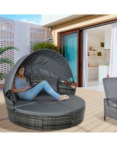 Lit canapé jardin modulable grand confort résine polyester gris