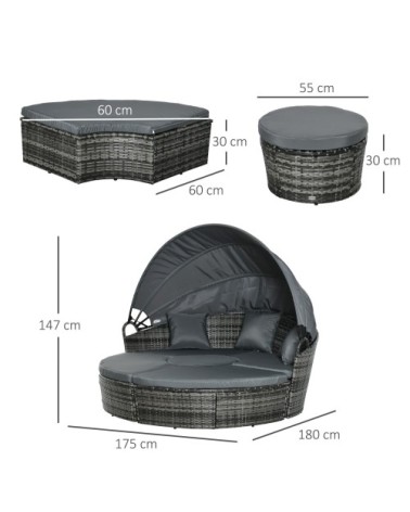 Lit canapé jardin modulable grand confort résine polyester gris
