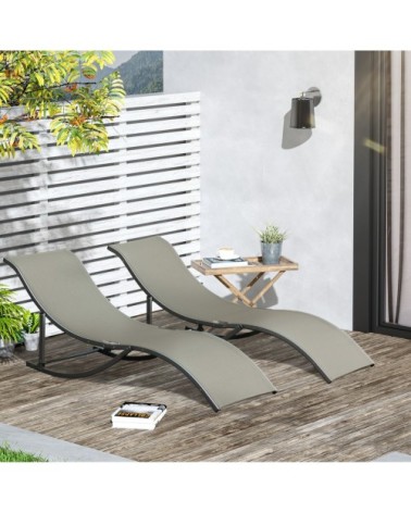 Lot de 2 bains de soleil pliables design contemporain gris clair