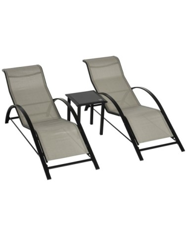 Lot de 2 bains de soleil design contemporain avec table basse gris