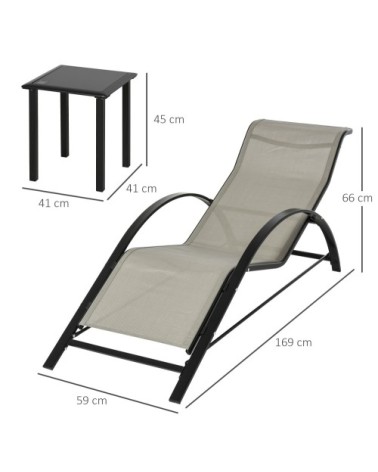 Lot de 2 bains de soleil design contemporain avec table basse gris