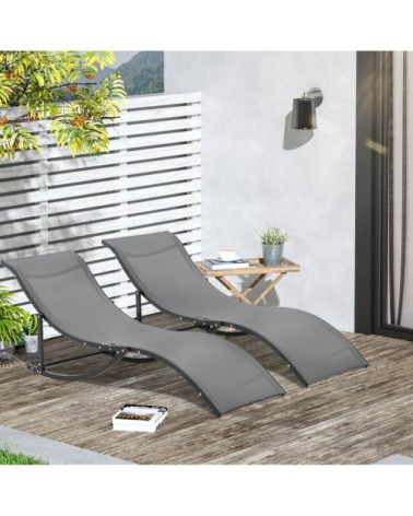 Lot de 2 bains de soleil pliables design contemporain anthracite