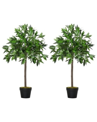 Lot de 2 lauriers boules artificiels H.0,90 m pot inclus noir vert