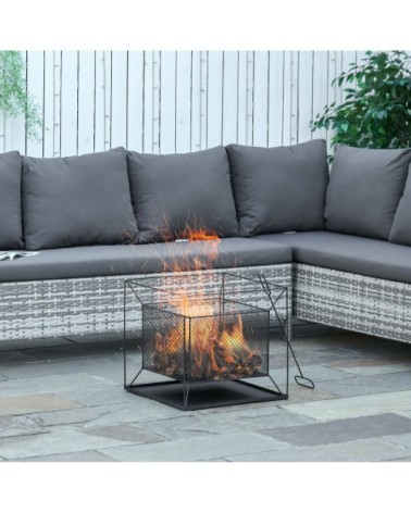 Brasero cheminée foyer extérieur carré avec tisonnier métal noir