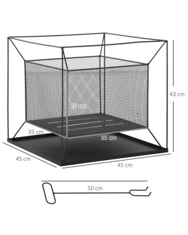 Brasero cheminée foyer extérieur carré avec tisonnier métal noir