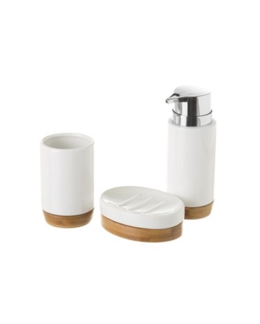 Set salle de bain céramique blanche et bambou - 3 pièces