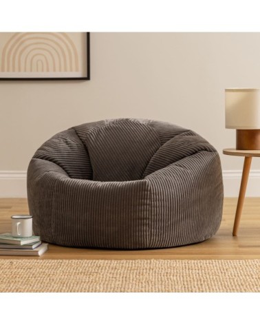 Lot de 2 poufs velours côtelé gris anthracite