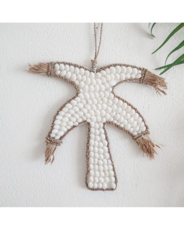 Décoration murale en raphia et coquillages H36 cm x L26 cm