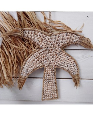Décoration murale en raphia et coquillages H36 cm x L26 cm