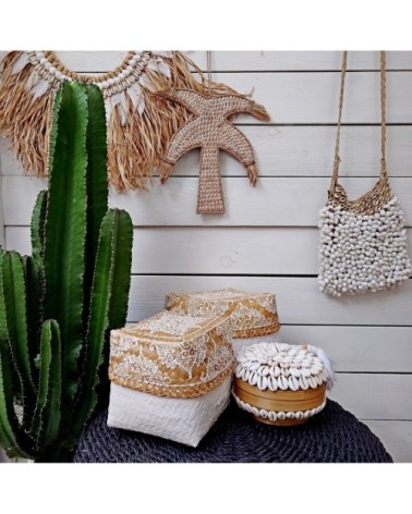 Décoration murale en raphia et coquillages H36 cm x L26 cm