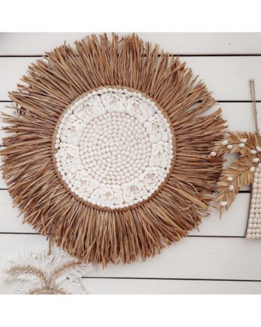 Décoration murale en raphia et coquillage D60 cm