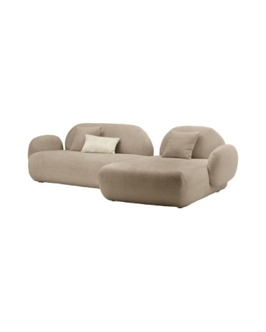 Canapé angle droit 5 places en tissu bouclette beige