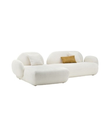 Canapé angle gauche 5 places en tissu bouclette ivoire