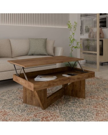 Table basse relevable effet noyer