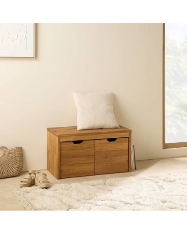 Banc avec 2 cubes de rangement en chêne massif