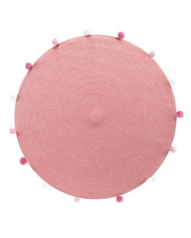Tapis rond pompons rose dragée D90cm