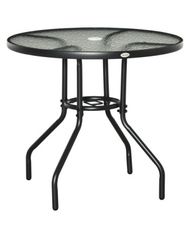 Table à manger jardin trou parasol verre trempé noir