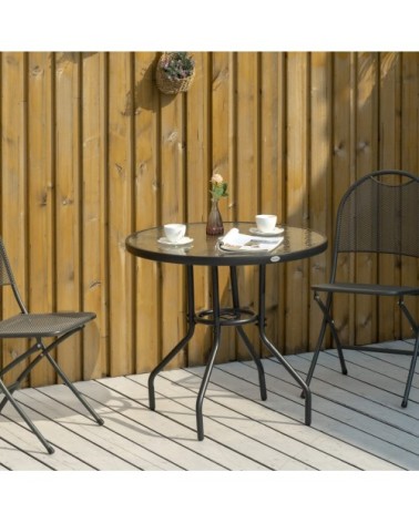Table à manger jardin trou parasol verre trempé noir