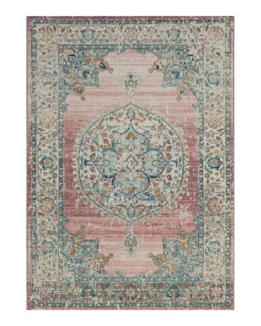 Tapis vintage extérieur terrasse cuisine balcon, rose, 140 x 200 cm