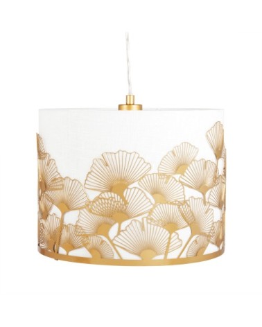 Suspension blanche feuilles de ginkgo en métal doré