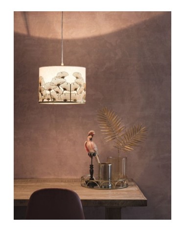 Suspension blanche feuilles de ginkgo en métal doré