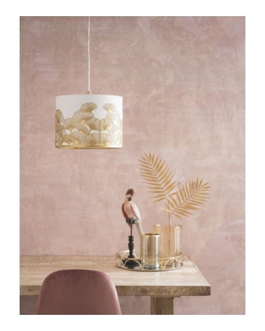 Suspension blanche feuilles de ginkgo en métal doré