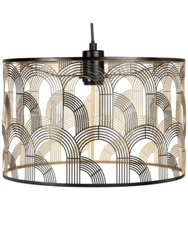 Suspension tambour en métal ajouré noir et doré