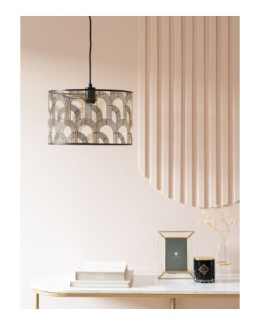 Suspension tambour en métal ajouré noir et doré