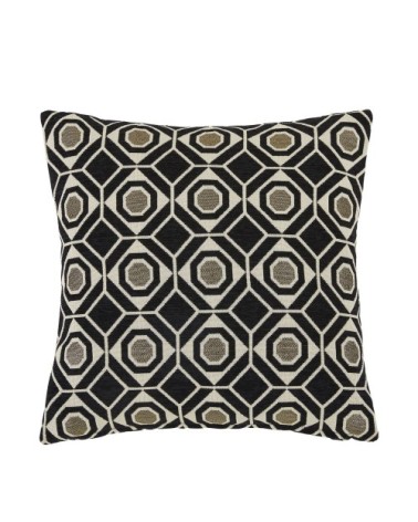 Coussin tissé jacquard motifs graphiques noirs et fils dorés 45x45