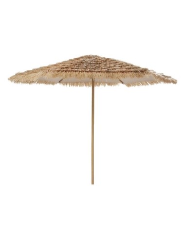 Parasol 2,5x2,5 en métal imitation bois avec franges beiges (base vendue séparément)