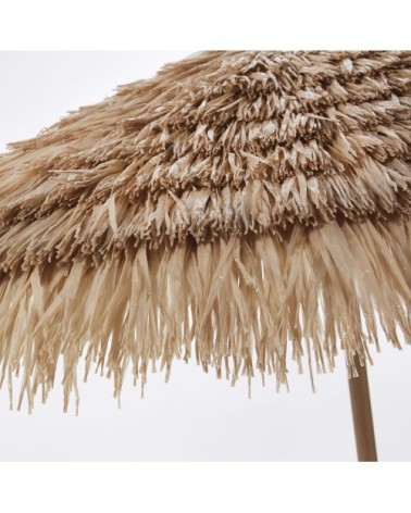 Parasol 2,5x2,5 en métal imitation bois avec franges beiges (base vendue séparément)