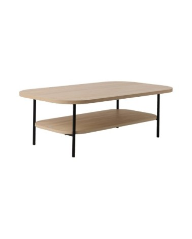 Table basse effet bois clair et pieds en métal noir