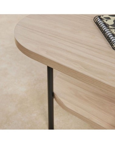 Table basse effet bois clair et pieds en métal noir