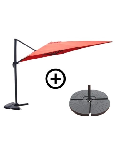 Ensemble parasol terracotta 3x4m et 4 dalles à lester