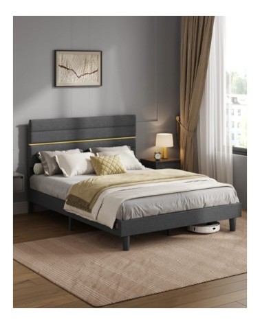 Lit double convient pour un matelas de 140 x 190 cm tête de lit gris
