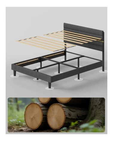 Lit double convient pour un matelas de 140 x 190 cm tête de lit gris