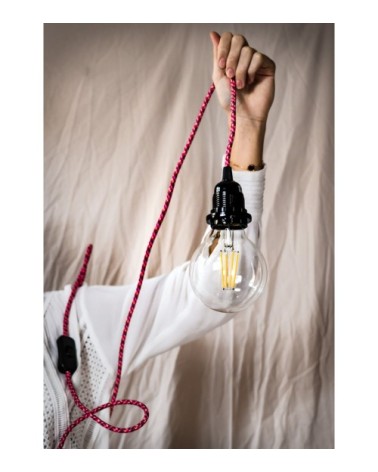 Fil électrique en tissu luminaire chevron rose rouge 4,5m