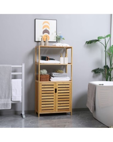 Meuble salle de bain 2 étagères ouvertes en bambou effet bois naturel