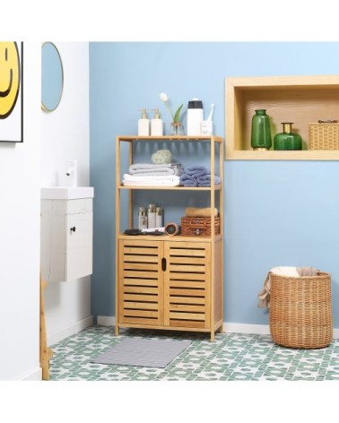 Meuble salle de bain 2 étagères ouvertes en bambou effet bois naturel